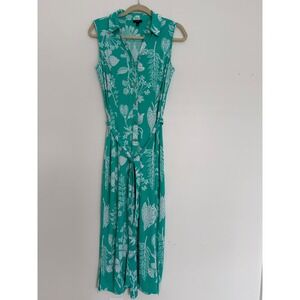 NWOT Talbots Green White Floral Sleeveless Shirt Dress Medium‎ Petite Midi